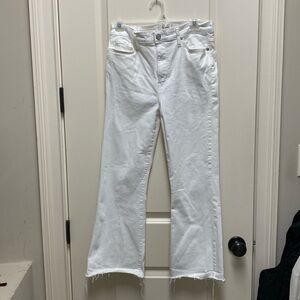 FRAME white denim jeans, size 30, straight legs , frayed hems